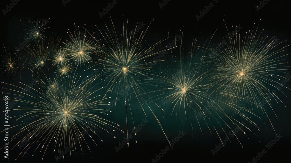 Golden fireworks creating a mesmerizing frame against the dark night background.