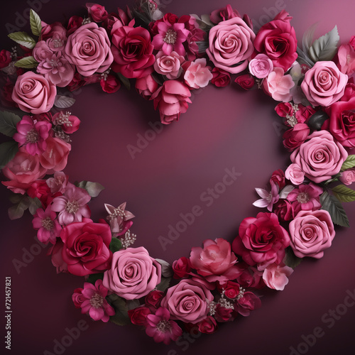 Indulge in a romantic garden oasis with a heart shaped wreath adorned with delicate pink garden roses, artificial flowers and sparkling jewelry, perfect for valentine's day or any indoor floral arran © Renata