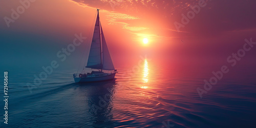 Serene Sailboat Journey at Sunset created with Generative AI technology