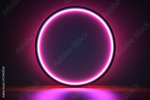 Abstract neon light circle frame with futuristic glowing light effect borders dark background