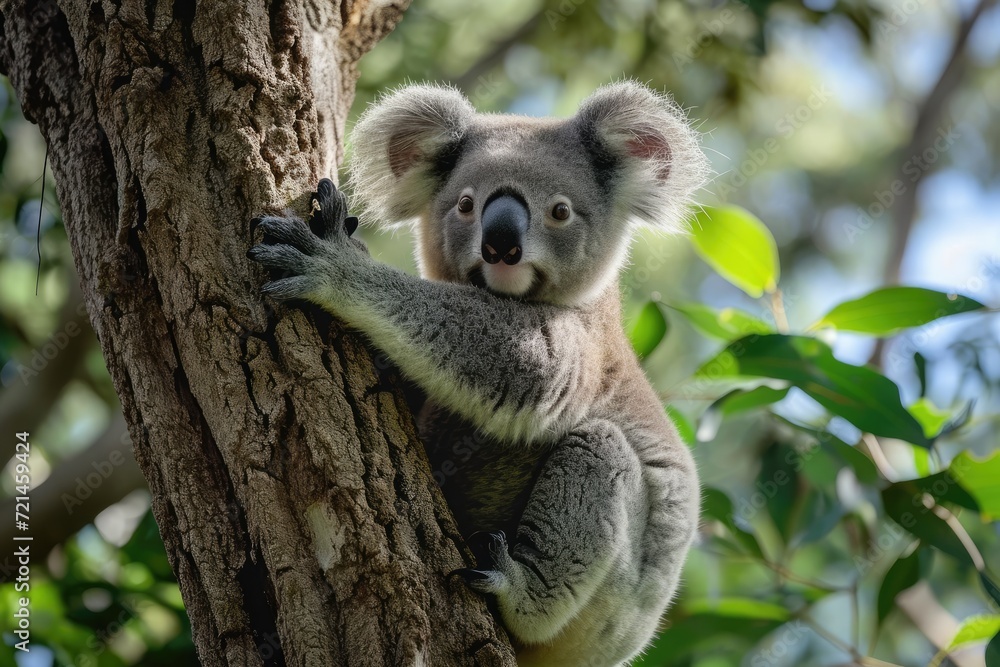 Fototapeta premium Low angle view of koala on tree