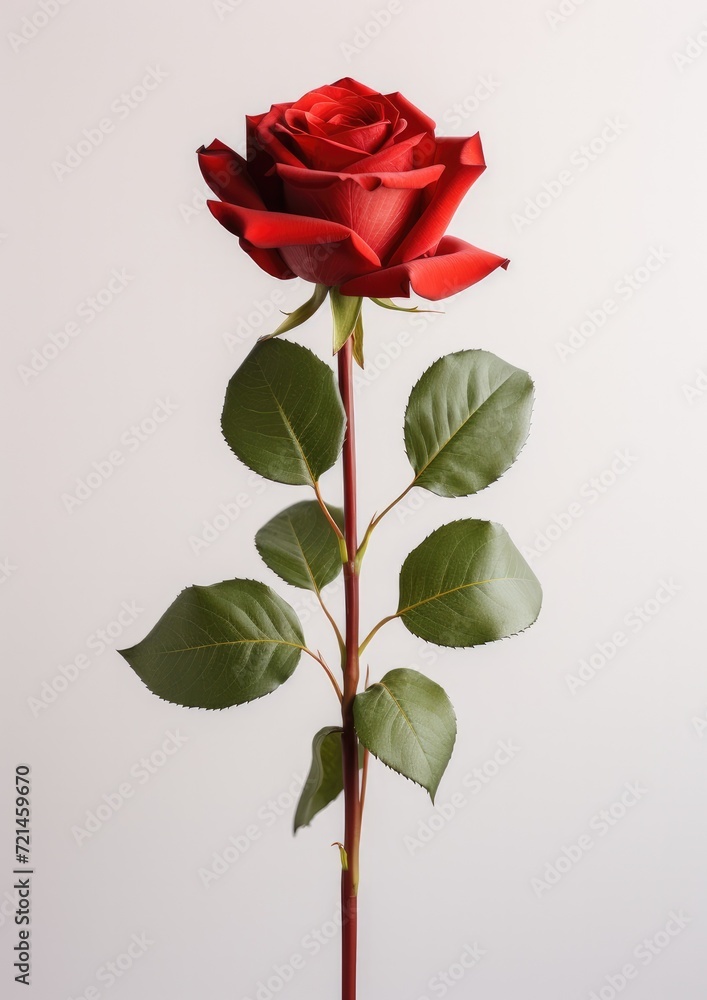Obraz premium A beautiful red rose on a white background. Valentine's gift. Generative AI.