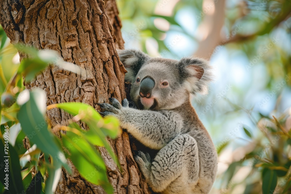 Fototapeta premium Low angle view of koala on tree 