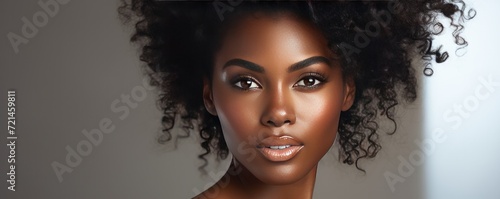 Portrait of a beautiful dark-skinned woman. Generative AI.