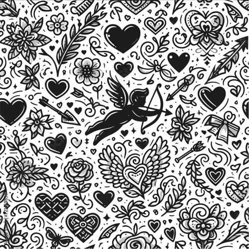 Celebrate love with this delightful black and white doodle Valentine's Day pattern. Express your affection in style!