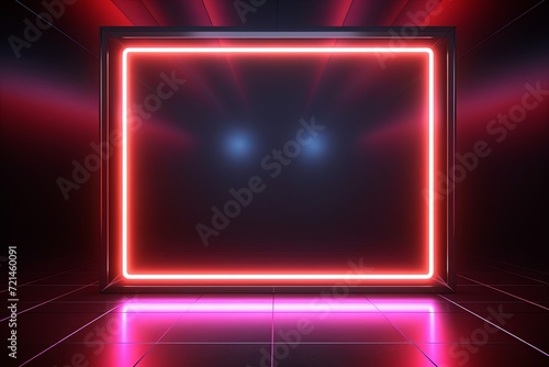 Square rectangle frame with futuristic glowing neon light effect dark border background