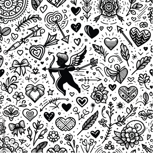 Spread the love with this adorable black and white doodle Valentine's Day pattern. Perfect for celebrating the day of love! #ValentinesDay #LovePattern photo