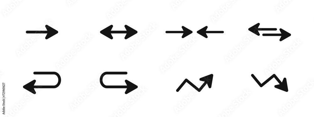 Collection of black vector arrows. Pointer cursor vector icon. Modern simple arrows. Isolated black arrow icon in vector design style - obrazy, fototapety, plakaty 