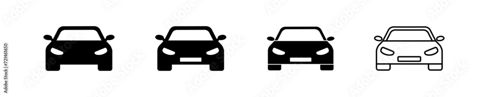 Isolated simple car icon collection. Symbol vehicle front view. Black auto front view. Modern set transport icon in vector design style. Isolated simple car icon collection. Symbol vehicle front view. Black auto front view. Modern set transport icon in vector design style.