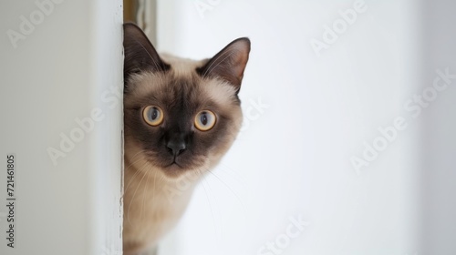 Burmese cat peeking around corner 2