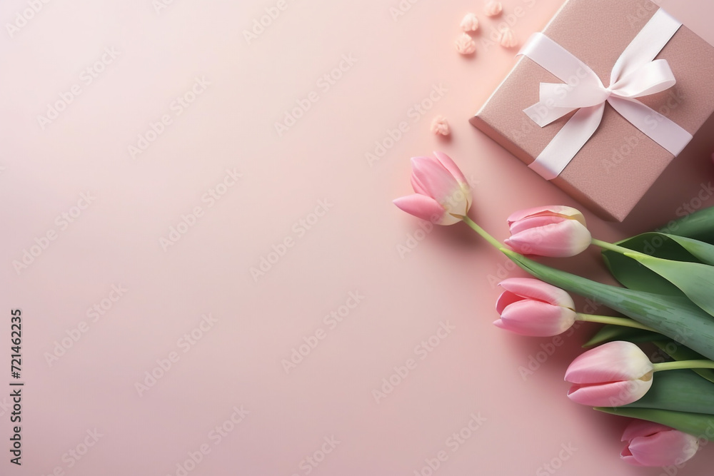 Fototapeta premium 3d Red rose and gift box with a small heart lie on the book spread. Side view. Close-up. Natural daylight. Image can be used for Valentine's Day, Women's Day, weddings, anniversaries generative Ai