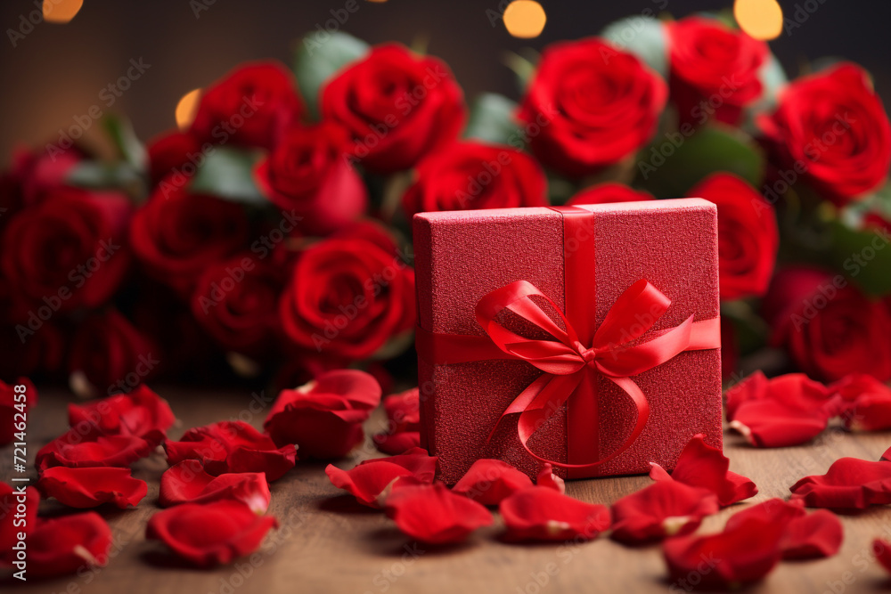 3d Red rose and gift box with a small heart lie on the book spread. Side view. Close-up. Natural daylight. Image can be used for Valentine's Day, Women's Day, weddings, anniversaries generative Ai 3d Red rose and gift box with a small heart lie on the book spread. Side view. Close-up. Natural daylight. Image can be used for Valentine's Day, Women's Day, weddings, anniversaries generative Ai
