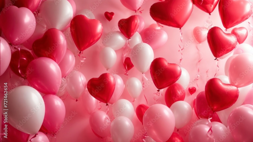 Red  white pink heart shaped balloons background
