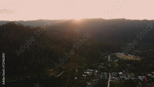 Aerial view 4k over Port Barton Harbour in Palawan, the Philippines, on a sunny morning. blue seas and skies and sunrises and misty mornings. photo