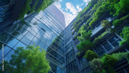 Eco-Futurism: Modern Glass Building Amidst a Verdant Oasis