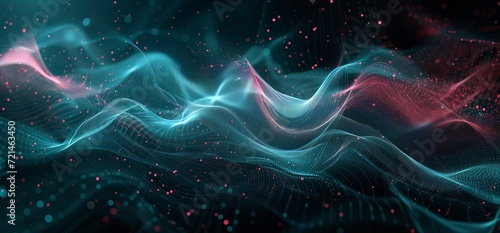 Abstract 3d wavy technology science connected with dots blue background