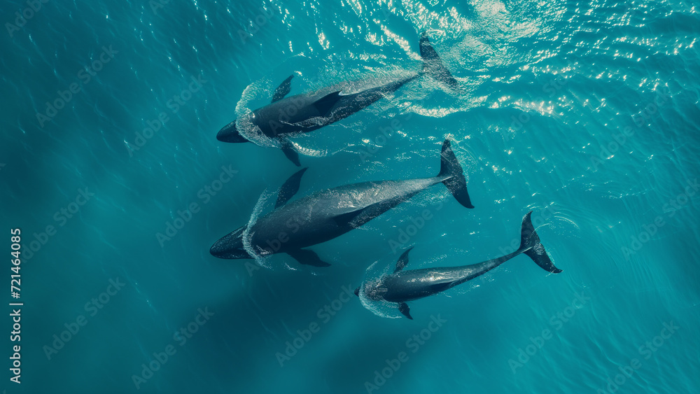 Marine Ballet: Drone View of a Whale Family in the Sea Marine Ballet: Drone View of a Whale Family in the Sea