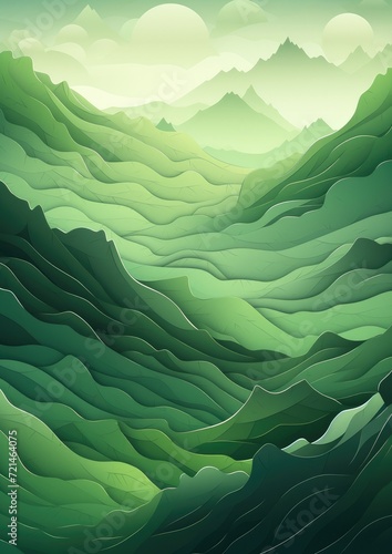 Green abstract background with mountain outlines. Generative AI.