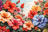 Hibiscus garden floral drawing paintng  flower chiness rose water painting pastel colorful