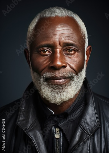 Portrait of a dark-skinned old man on a dark background. Generative AI. © Simona