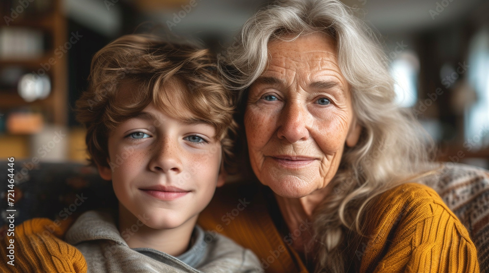 Grandma and grandson spend beautiful time together, they are happy and enjoy themselves. Grandma and grandson spend beautiful time together, they are happy and enjoy themselves.