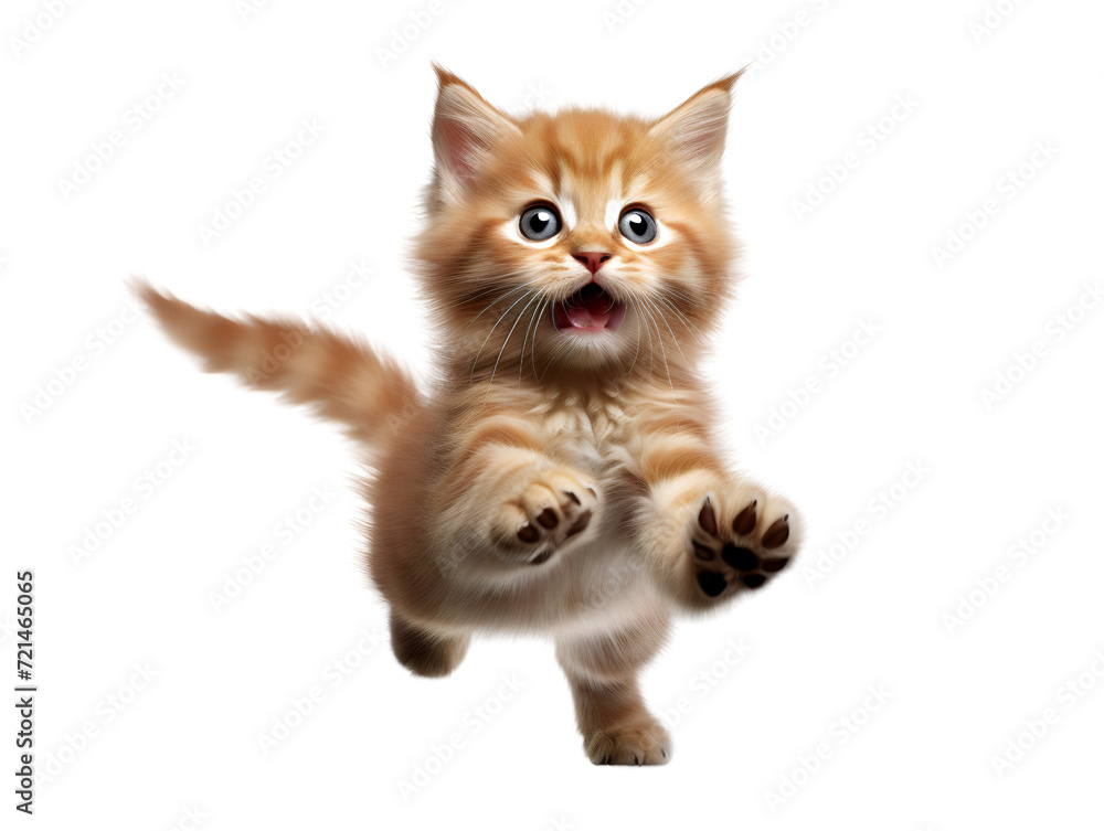 Happy Cat Jumping, isolated on a transparent or white background