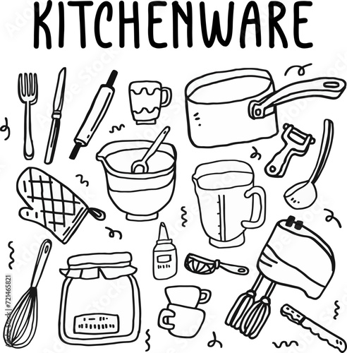 hand drawn kitchenware elements design.