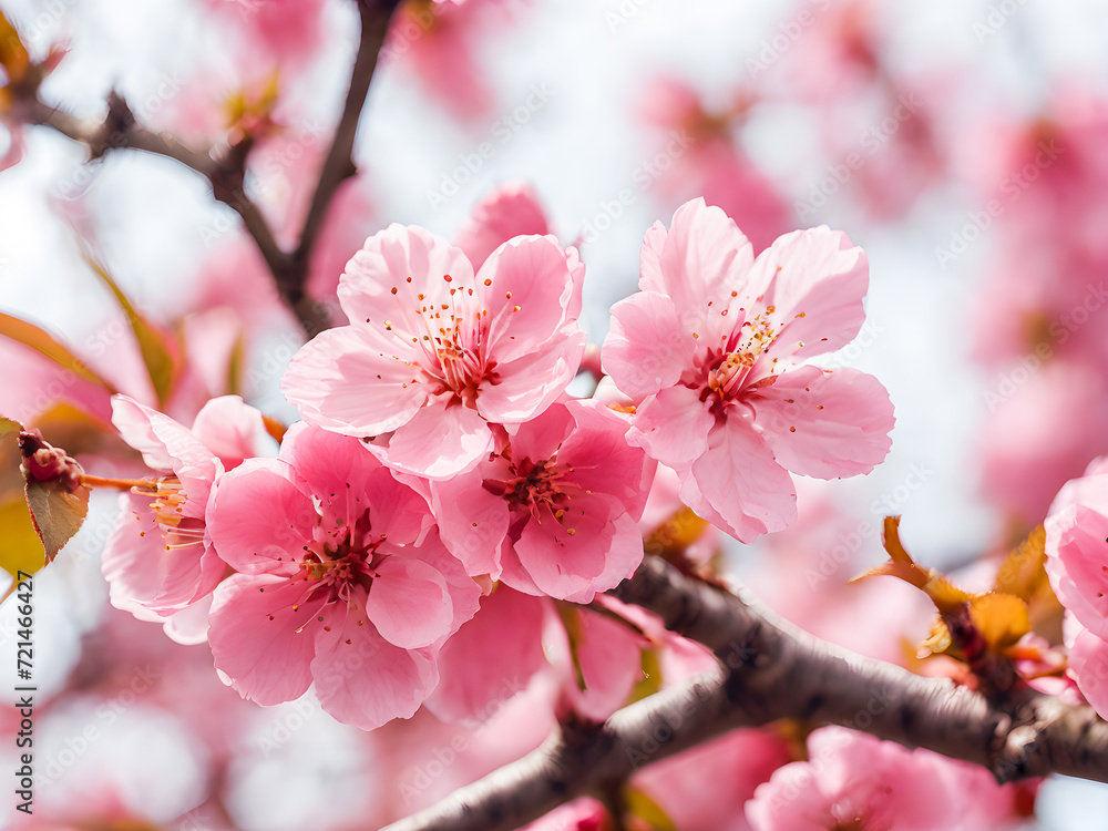 Springtime Cherry Blossoms in Blooming Garden under a Blue Sky Springtime Cherry Blossoms in Blooming Garden under a Blue Sky