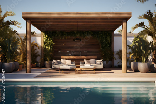 A backyard oasis with a modern swimming pool © sugastocks