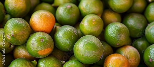 Sweet, Ripe, and Tasty Green Mandarins Piled in a Delicious Heap