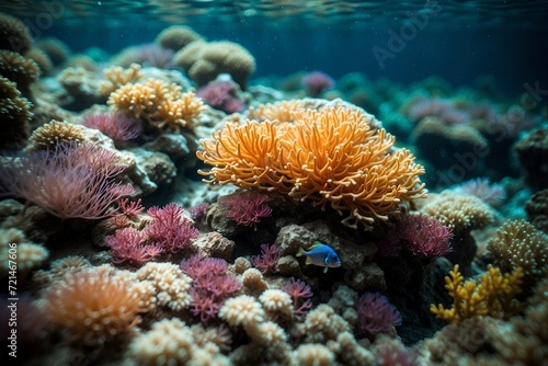 Underwater Life: Corals, Plants, and Colorful Fish in the Magic of the Ocean © vinbergv