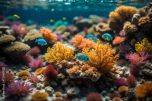 Underwater Life: Corals, Plants, and Colorful Fish in the Magic of the Ocean © vinbergv