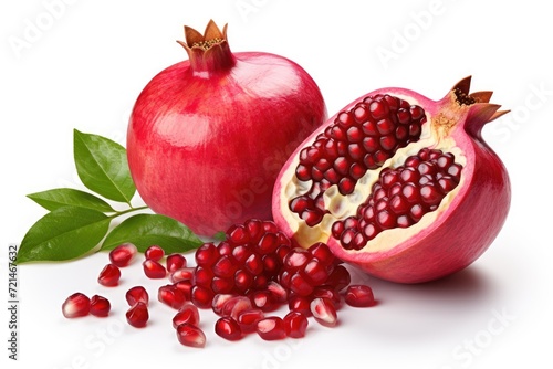 pomegranates with leaves isolated on white background