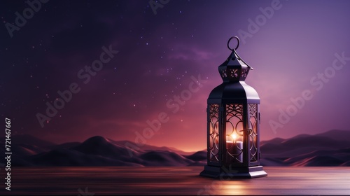 Ramadan Kareem celebration background illustration with arabic lanterns and moon