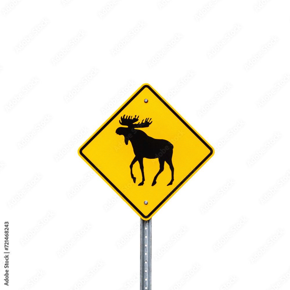 Beware of moose road sign in National Park, Quebec, . Watch out for moose.