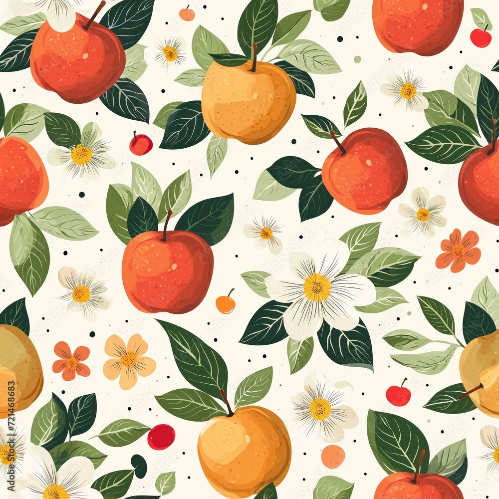 seamless pattern with flowers and apple seamless pattern with flowers and apple