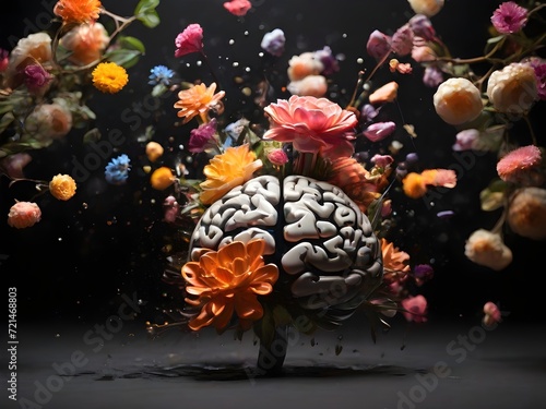 Concept art of a human brain exploding with creativity. brain exploding with flowers  surrelaism abstract  abstrac human brain exploding creativity  generative ai  ai generative abstract concept art.