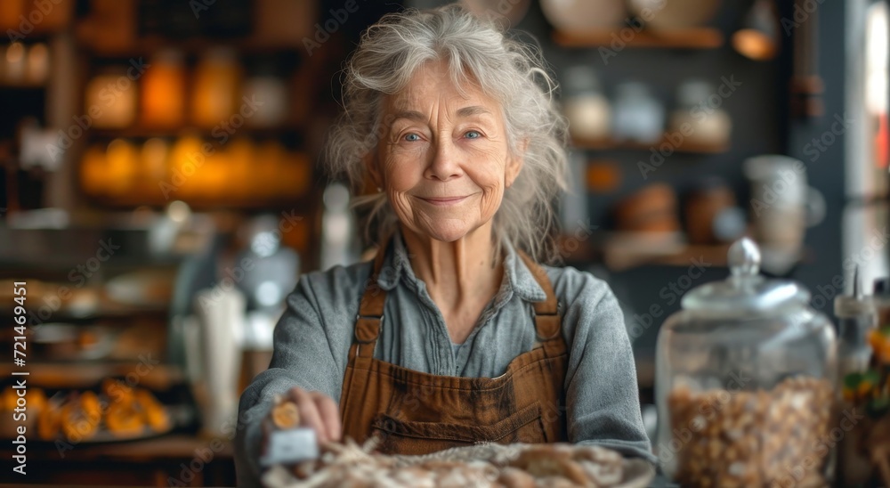 A cheerful lady, donning stylish glasses and a warm smile, poses for the camera in a cozy indoor setting, radiating a sense of contentment and joy A cheerful lady, donning stylish glasses and a warm smile, poses for the camera in a cozy indoor setting, radiating a sense of contentment and joy