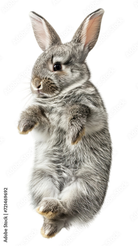 Fototapeta premium Cute lying bunny isolated on white or transparent background, png clipart, design element. Easy to place object on any other background. Flat lay.