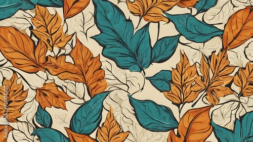 abstract pattern with paint ornamental leaves  decorative ceramic tile. pastel wallpaper