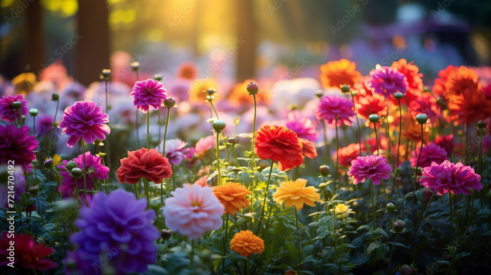 A vibrant flower garden with a rainbow of blossoms, AI Generative.