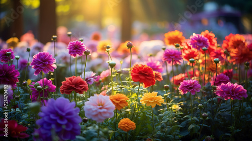 A vibrant flower garden with a rainbow of blossoms, AI Generative. © Miry Haval
