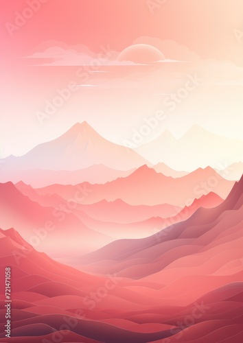 Pink abstract background with mountain outlines. Generative AI.