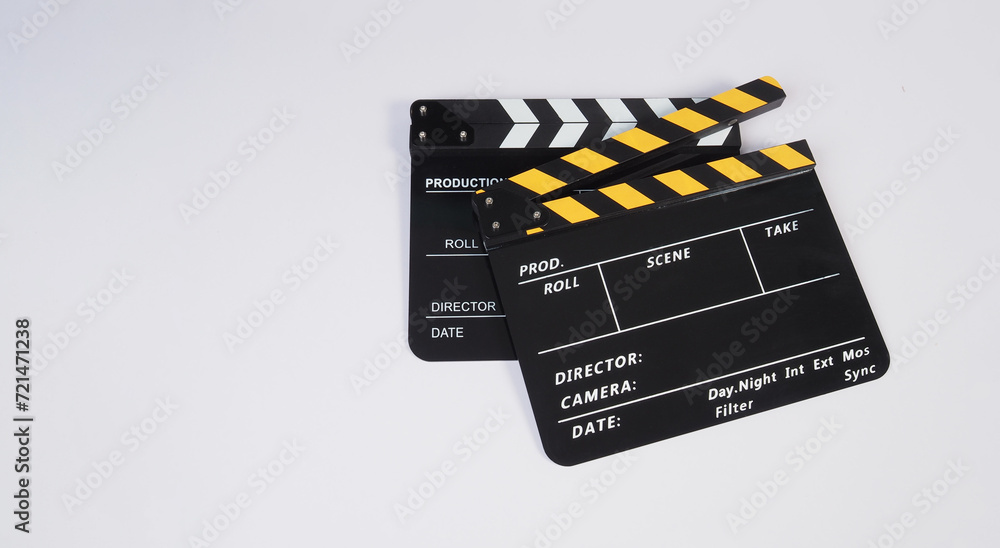 Two Clapper board or movie slate on white background..