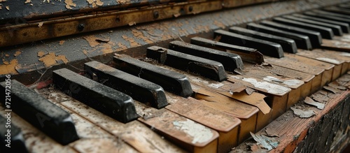 Captivating View of an Old Piano with Broken Keys