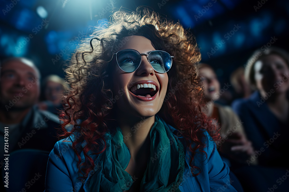 Joyful Spectator Reveling in a Cinematic Adventure Under the Dim Theater Lights