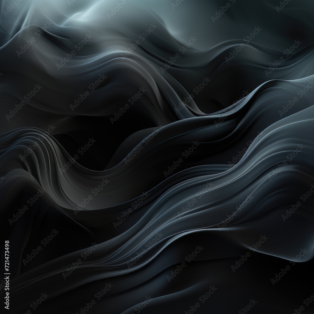 Black abstract background with smoke waves. Generative AI.