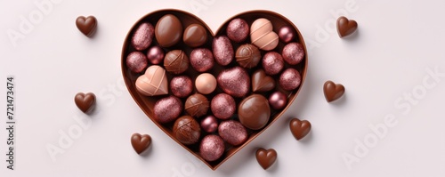 Chocolate box in the shape of hearts on a white background. Valentine's gift. Generative AI. © Simona