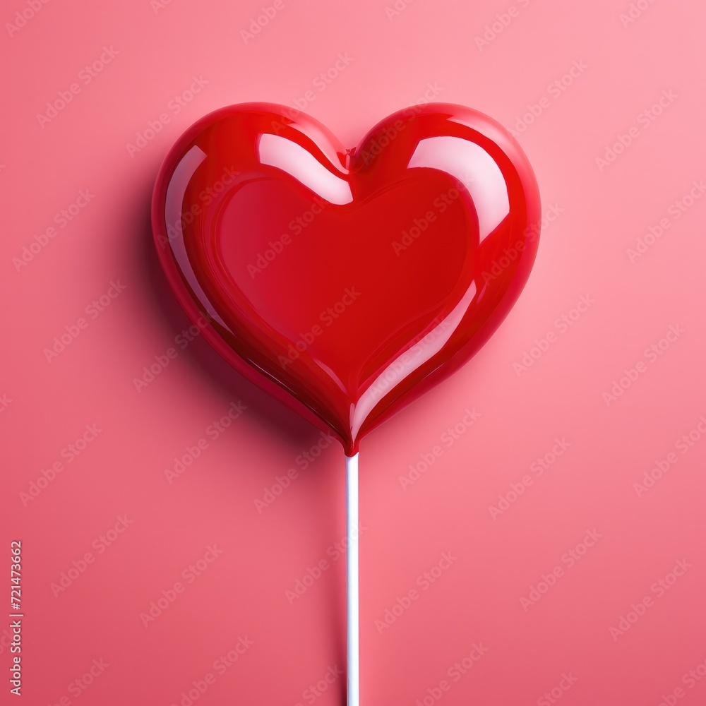 Romantic lollipops in the shape of hearts on a red background. Generative AI. Romantic lollipops in the shape of hearts on a red background. Generative AI.