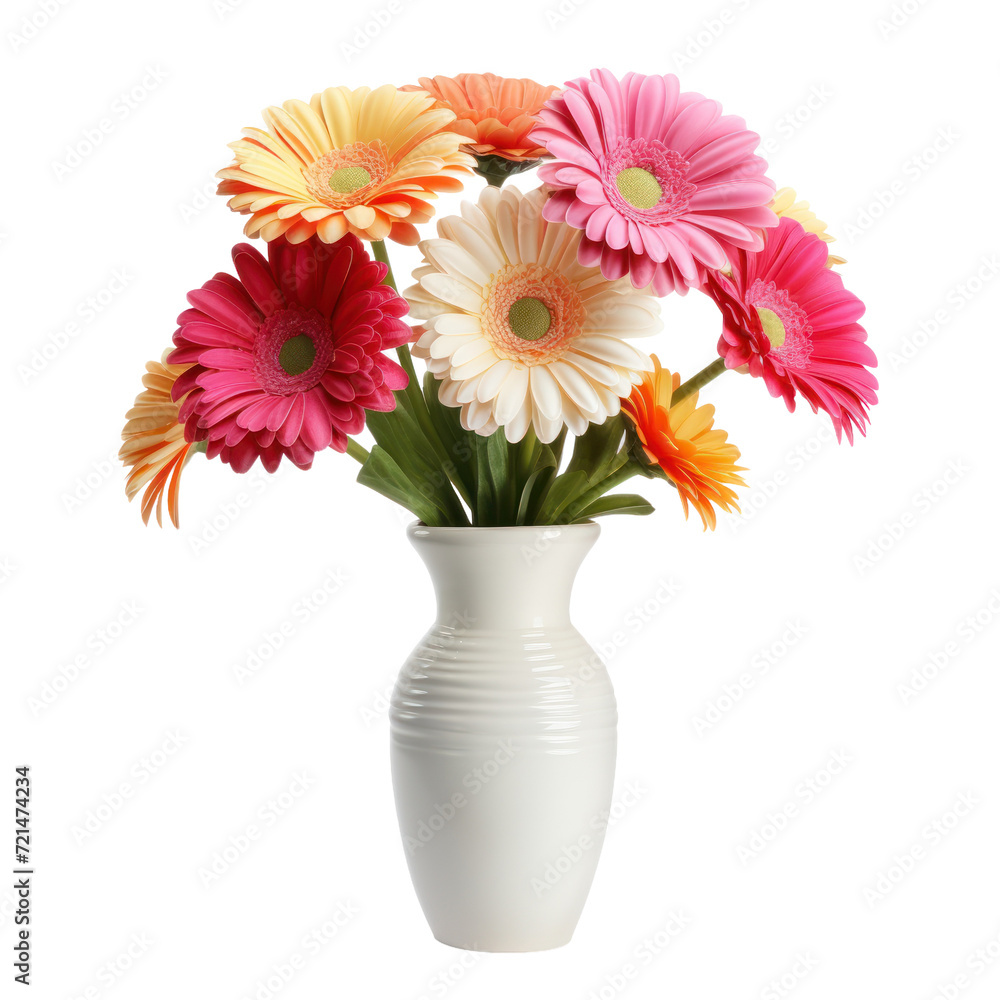 Beautiful gerbera flowers bouquet in a vase solated on white or transparent background, png clipart, design element. Easy to place on any other background. Beautiful gerbera flowers bouquet in a vase solated on white or transparent background, png clipart, design element. Easy to place on any other background.